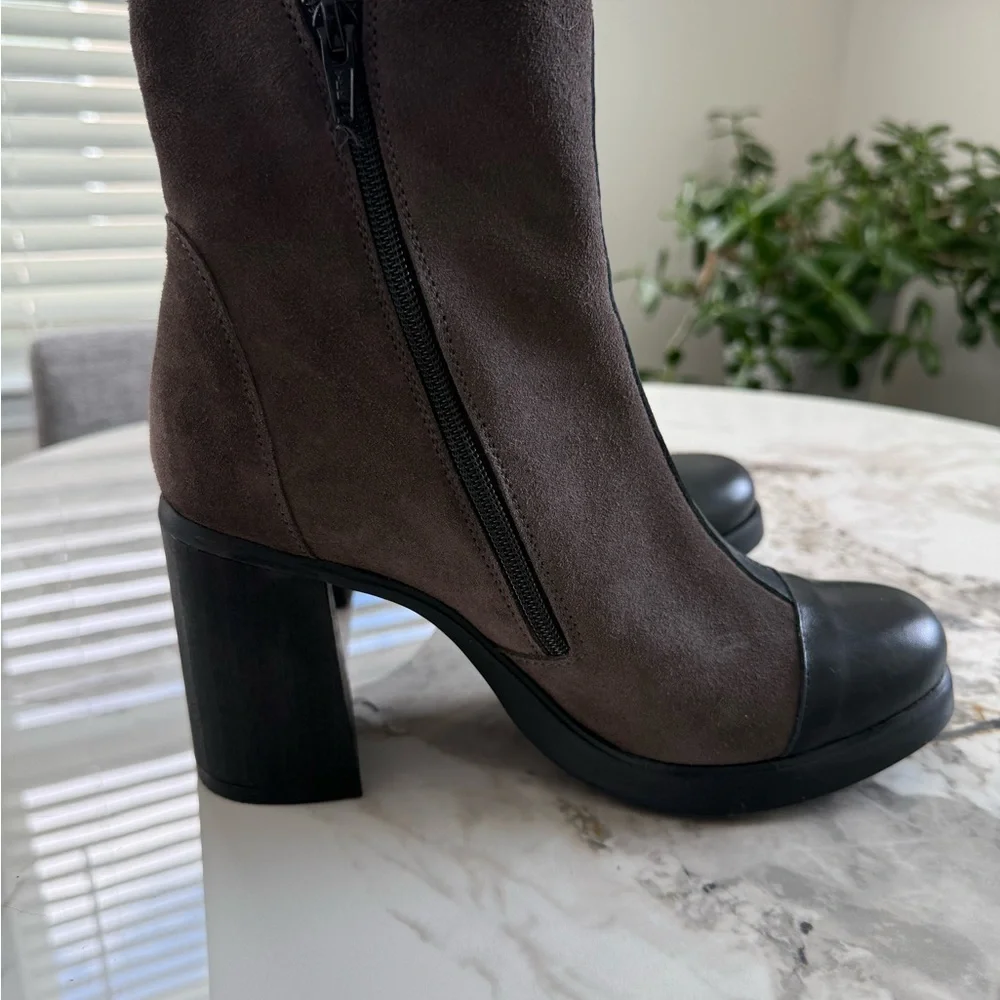 Fly London Grey and Black Suede Heeled Boots. - Picture 3 of 8